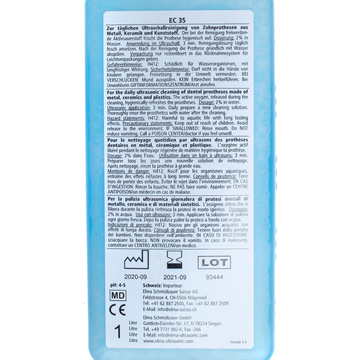 elma clean 35 (EC 35) Etikett Rückseite