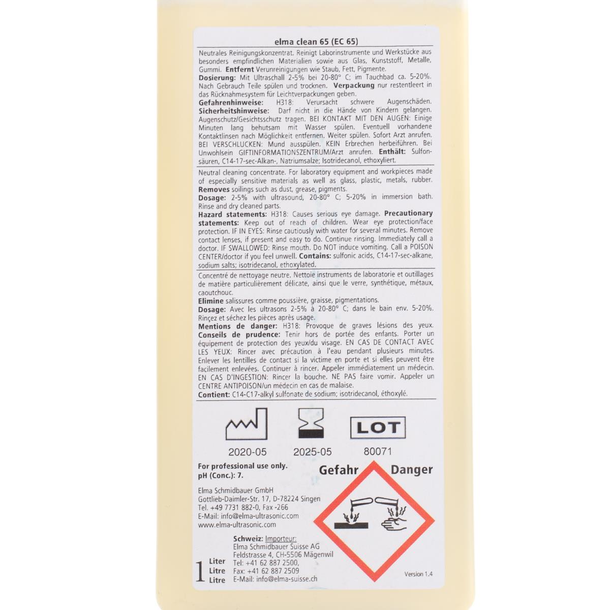 elma clean 65 Etikett Rückseite