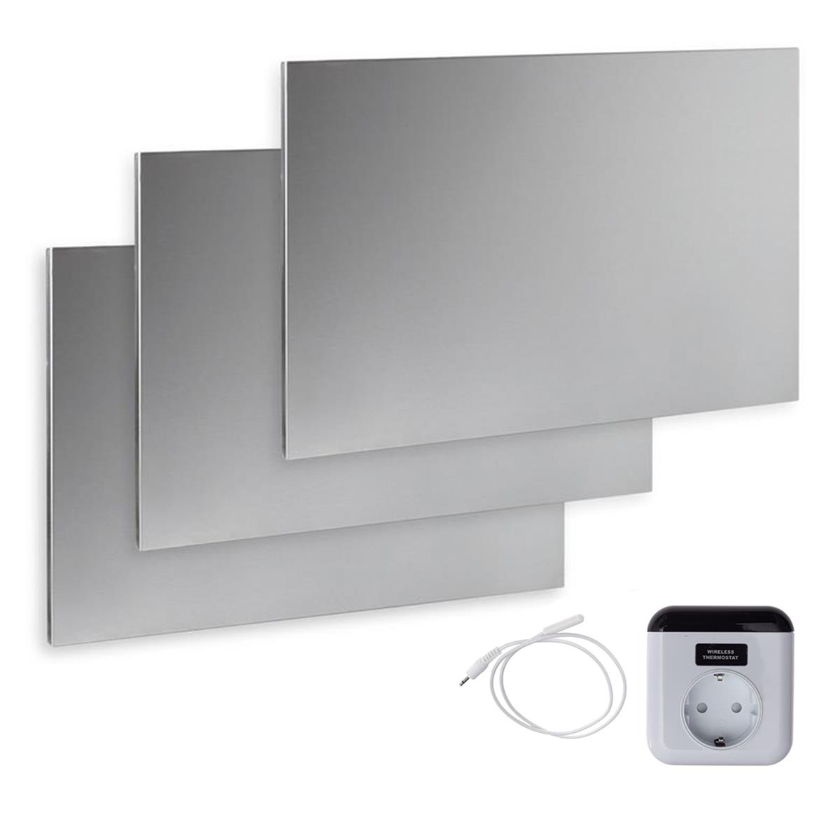 Set 3 Edelstahl Infrarotheizungen mit Thermostat