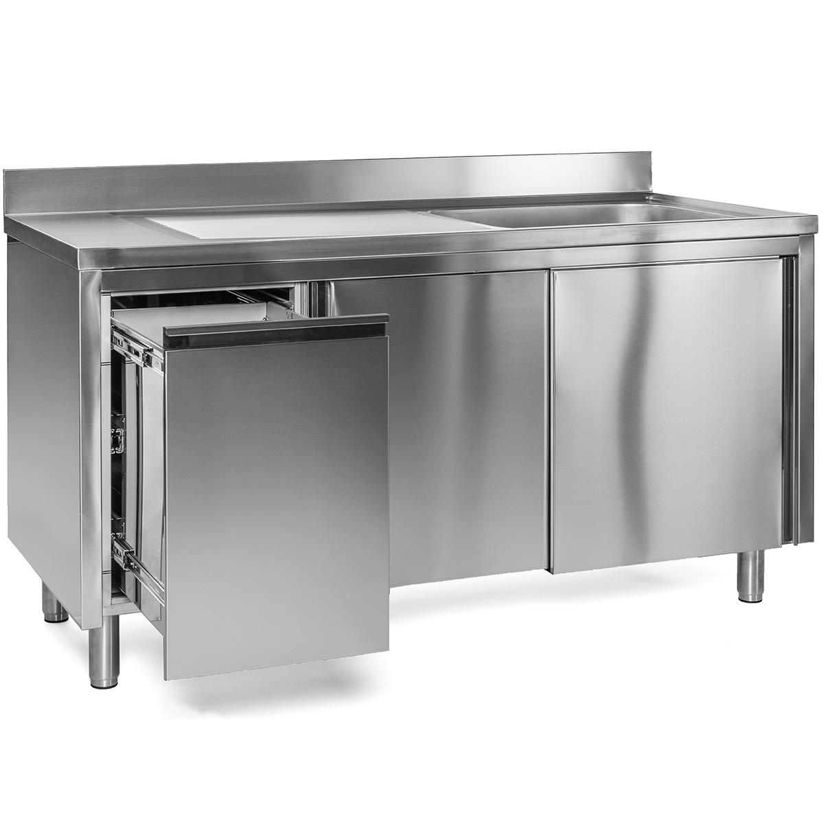 Spülschrank Edelstahl 160 x 60 x 85 cm mit Abfallbehälter, 1 Becken