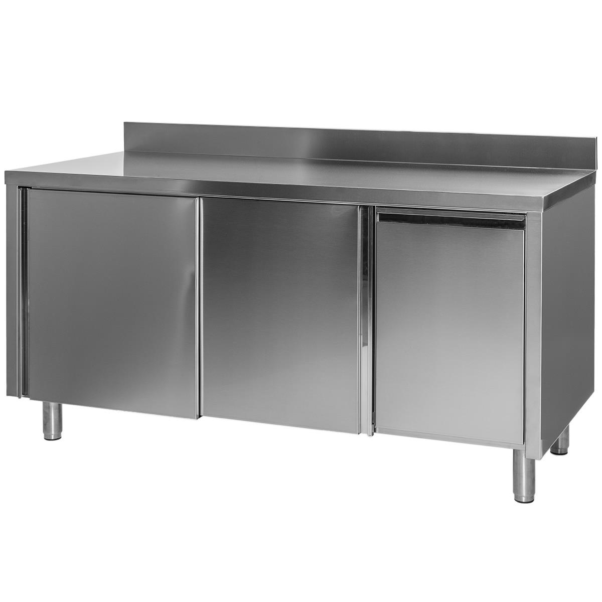 Edelstahl Arbeitsschrank mit Aufkantung Längen 100 120 140 160 180 200 cm Breite: 60 cm Schiebetüren / Flügeltüren - Arbeitsschrank Gastro