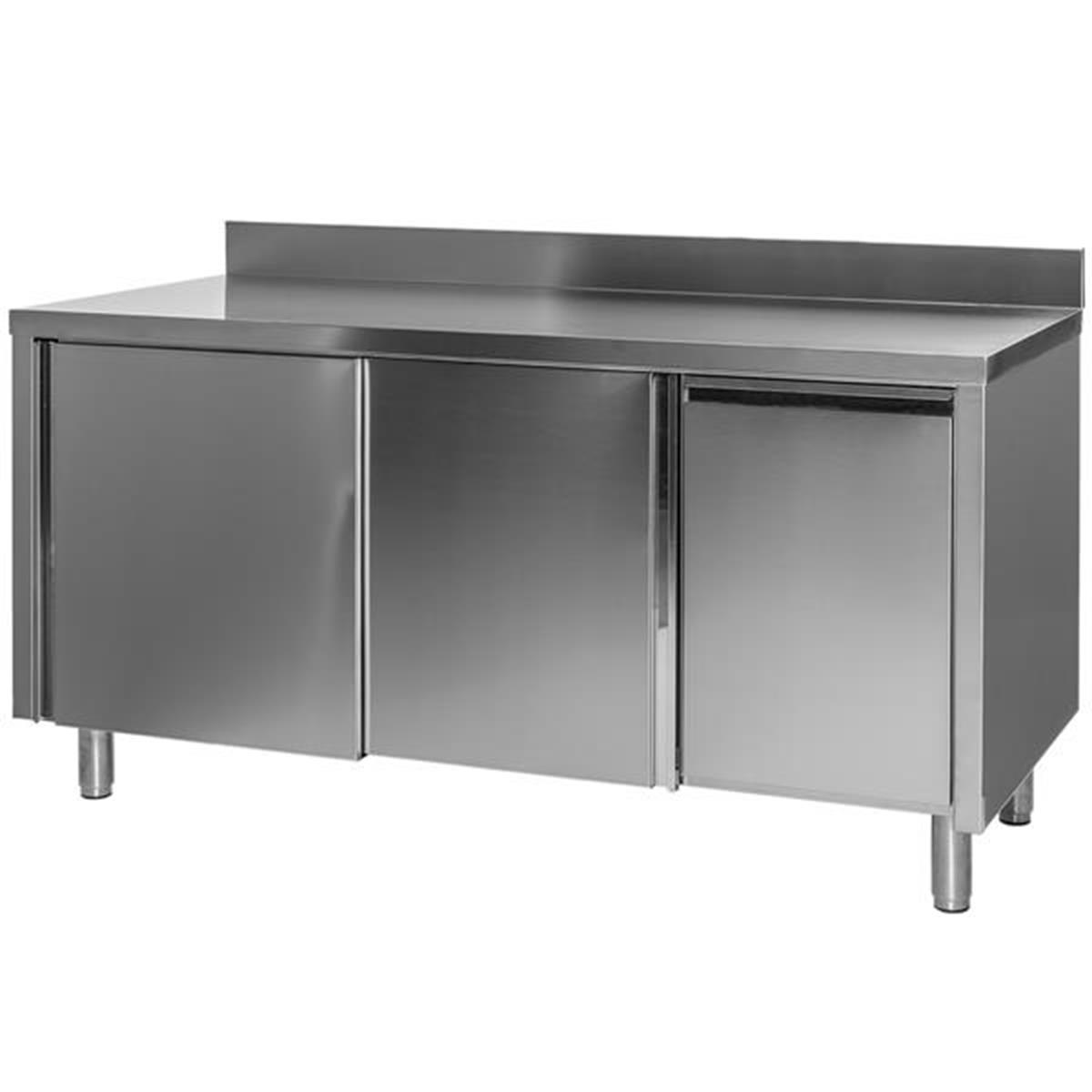 Arbeitsschrank Edelstahl mit Aufkantung 70 cm breit Längen 100 120 140 160 180 200 cm Schiebetüren Flügeltüren - Arbeitsschrank Gastro günstig