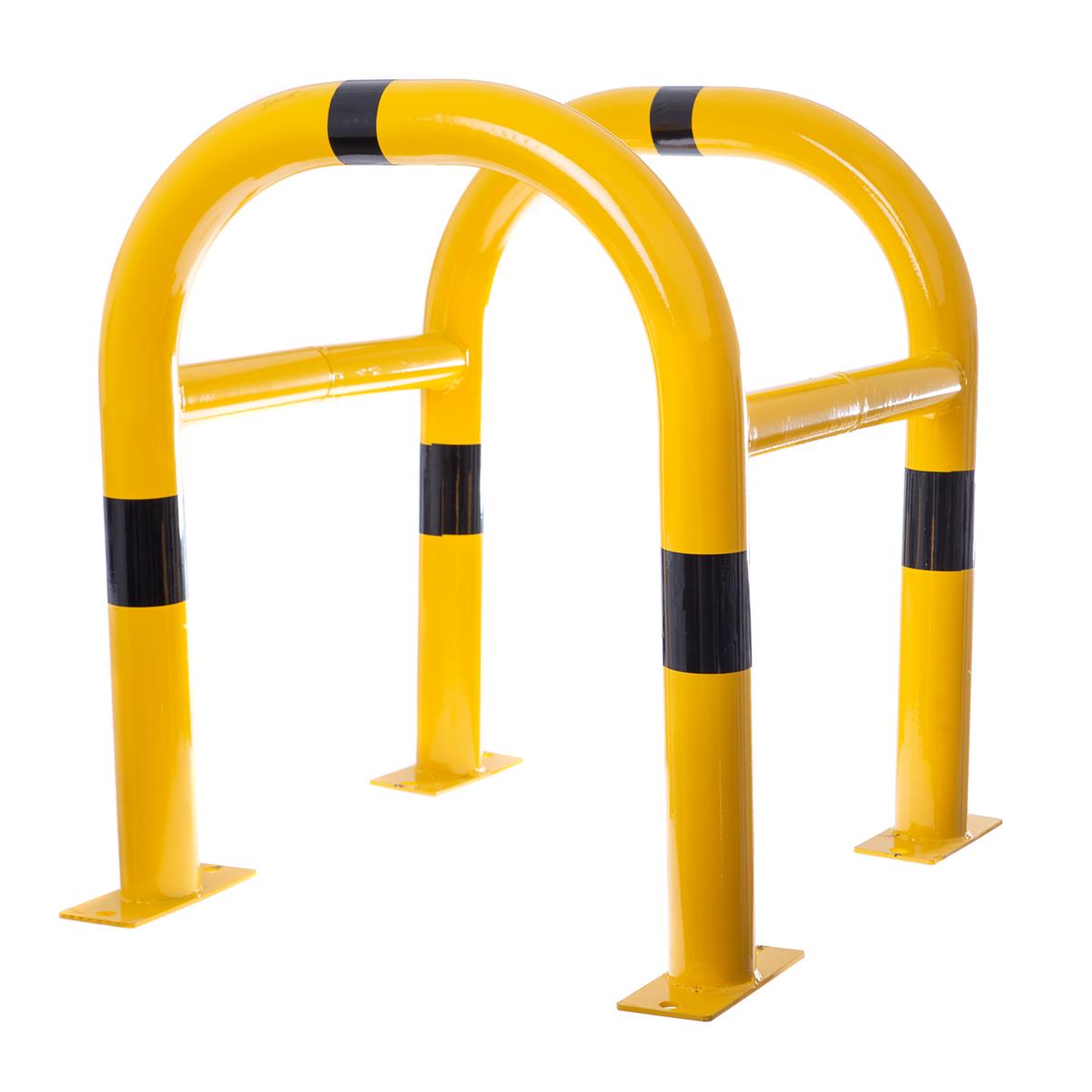 STOPPO Säulenschutz 40 x 40 cm Stahl Ø 6 cm Rundrohr gelb Außenmaße: 52 x 52 cm, Säulen Rammschutz Anfahrschutz