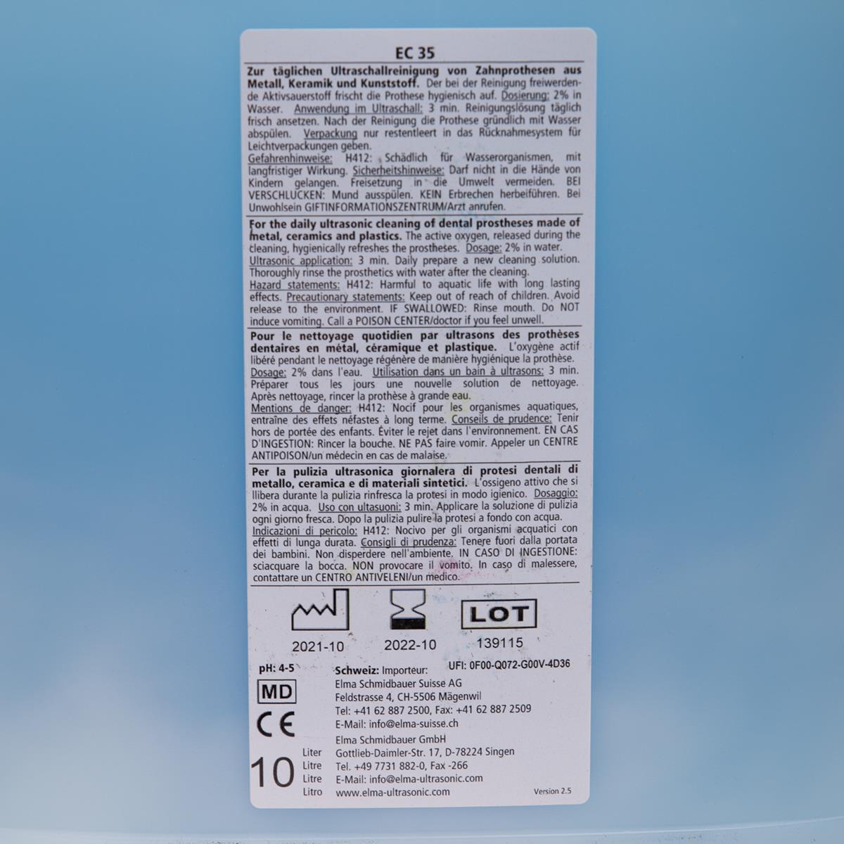 elma clean 35 Etikett Rückseite