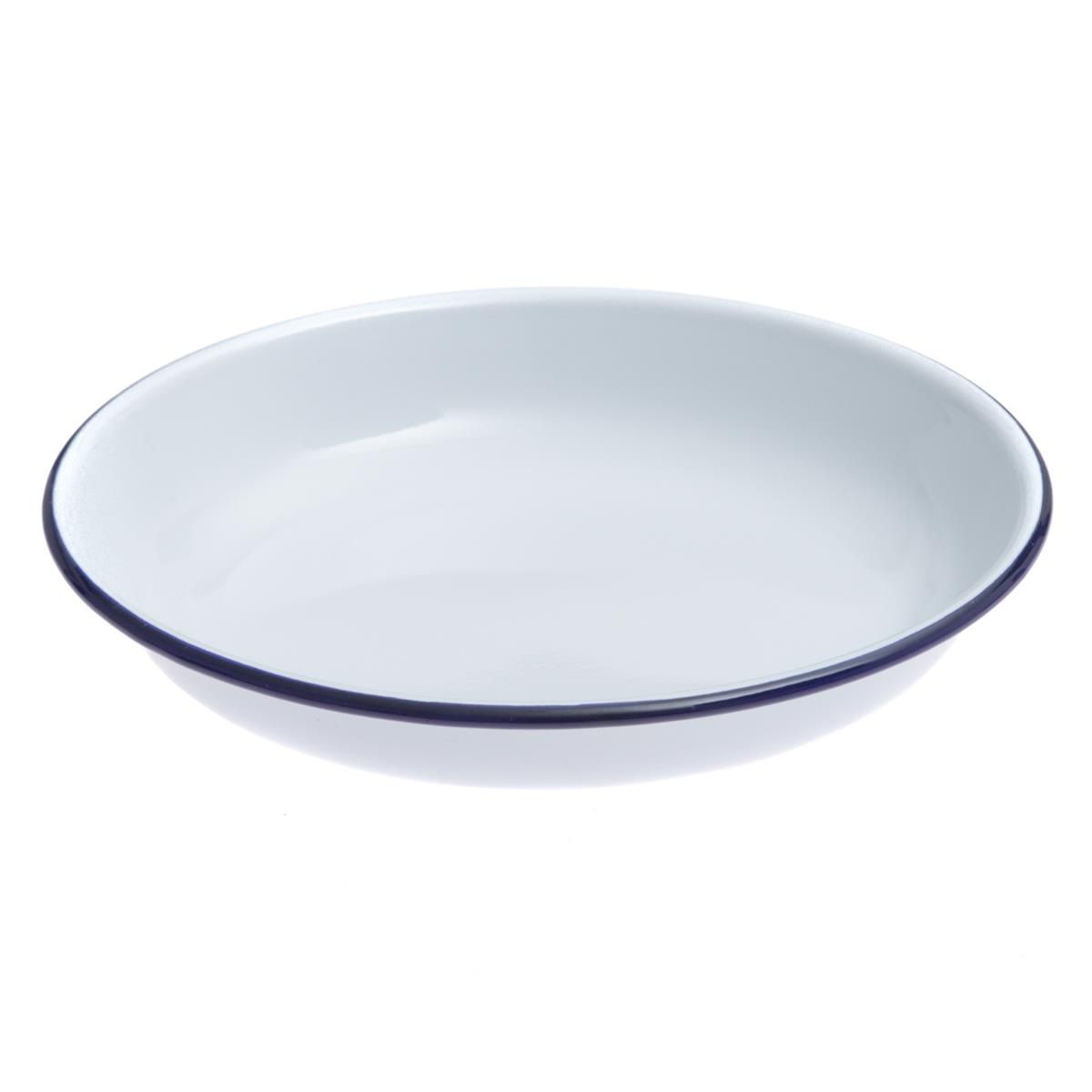HENDI Emaille Teller tief Ø 22 cm stapelbar Gastro Teller weiß blauer Rand