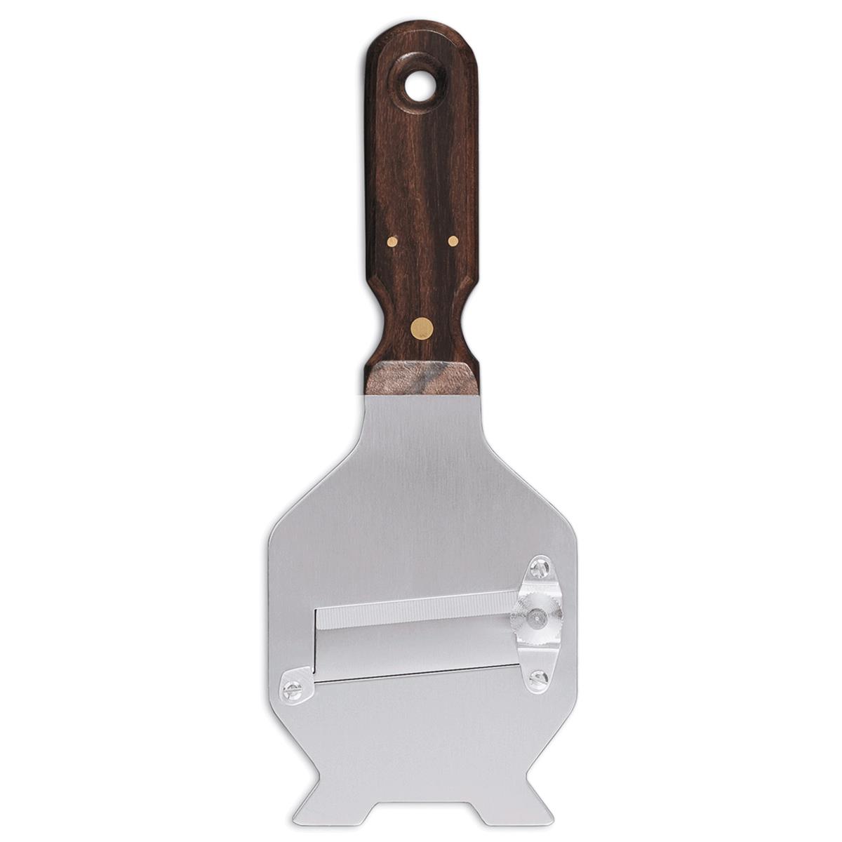 Trüffelhobel Edelstahl glatt oder gewellt 22 x 8 cm Tropenholz Griff 0,2 - 3 mm Schnittstärke, Trüffelschneider