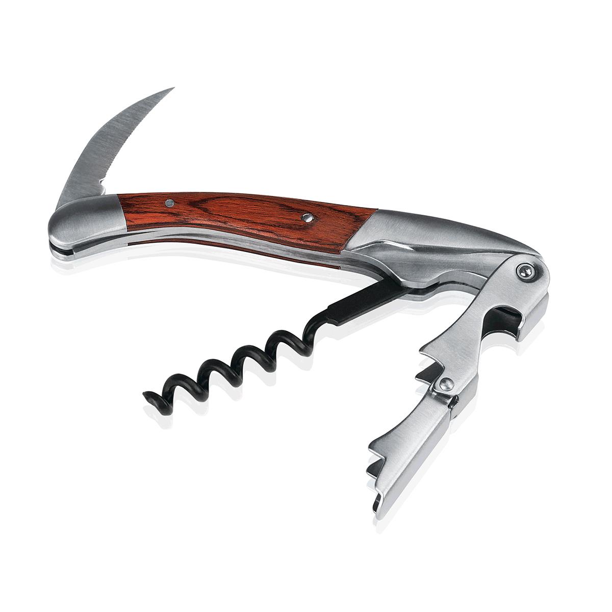 Kellnermesser mit Holzakzenten Edelstahl 12 cm