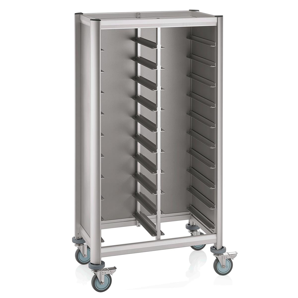 Gastro Tablettwagen 86 x 51 x 165 cm Aluminium MDF Holzoptik Silber mit 4 Rollen, Regalwagen