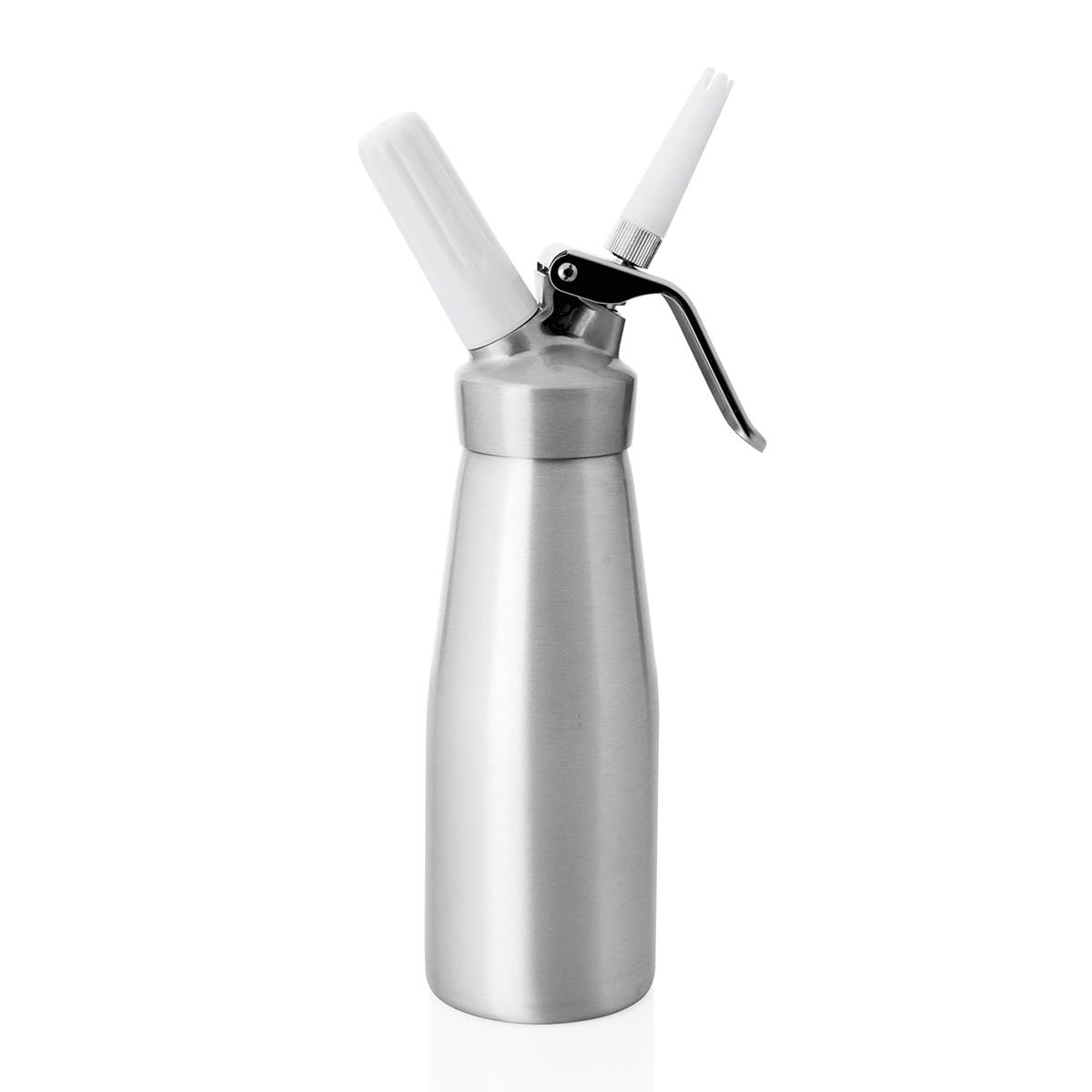 Sahnespender 1 l 32 cm hoch Aluminium mit 3 Spritztüllen Reinigungsbürste, Sahnesyphon