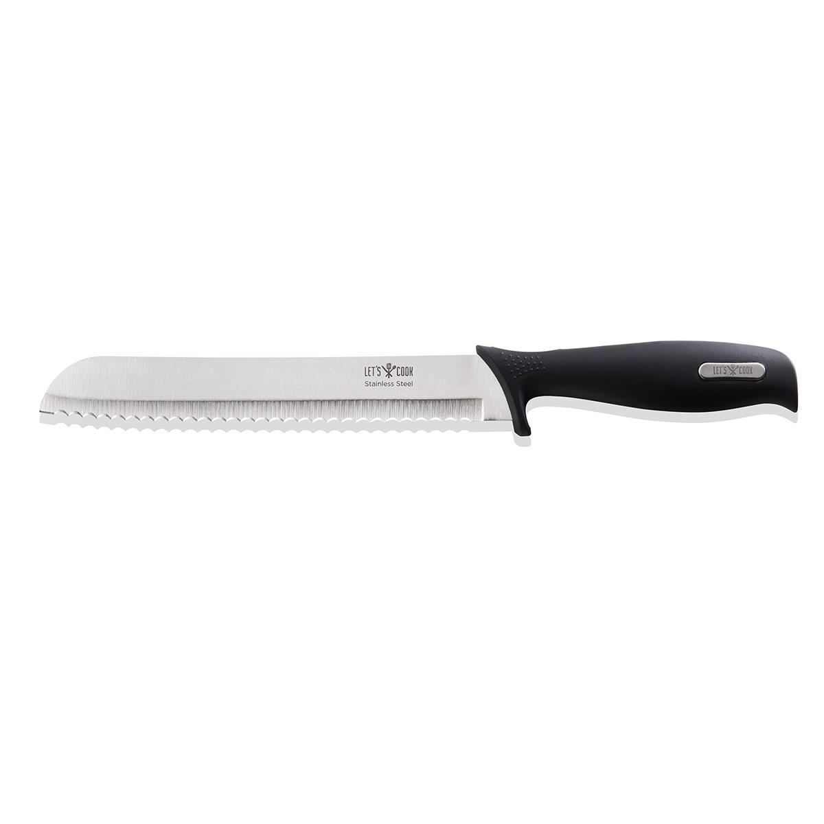 Brotmesser 31,5 cm Edelstahl Gummi Griff Schwarz 20 cm Klingenlänge spülmaschinengeeignet
