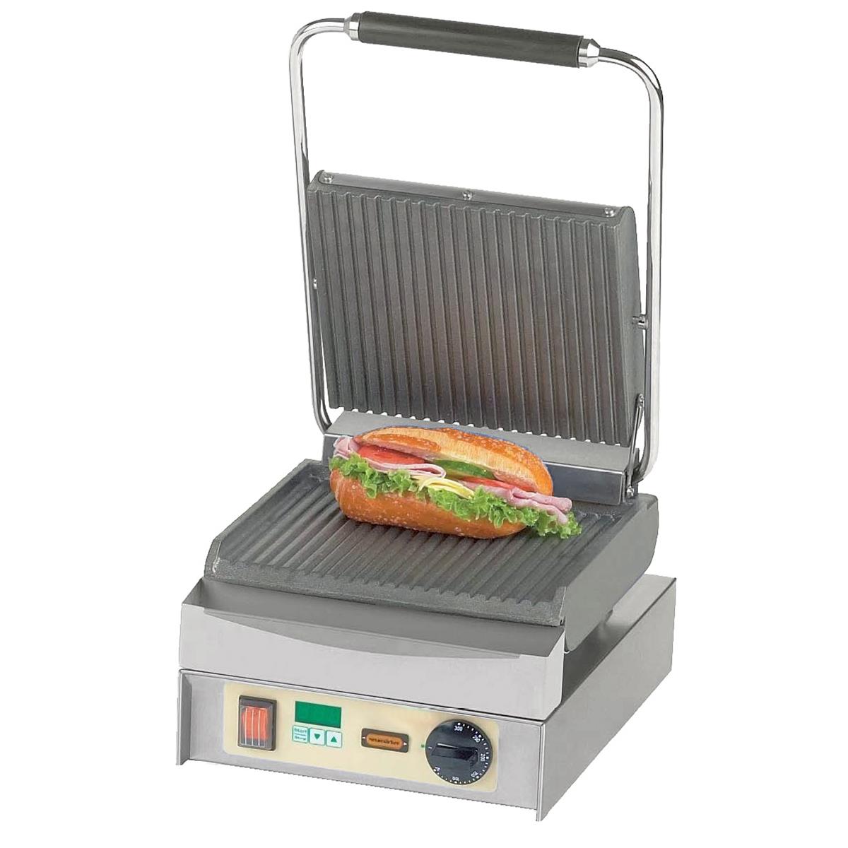 Kontaktgrill Panini Master - Gusseisen gerillt - 29 x 40 x 23/59 cm - 2500 W - 50 bis 300 °C, Gastro Panini Sandwichgrill