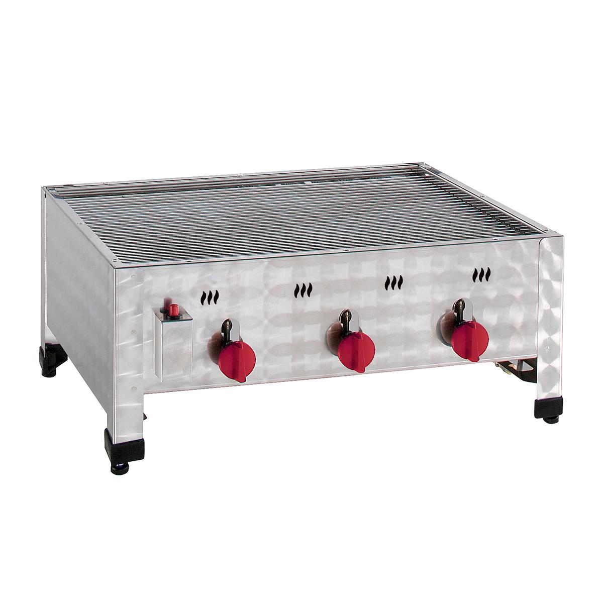 Gastro Tischgrill 3 Brenner 60 x 48,5 cm Piezo-Zündsystem Edelstahl Propangas
