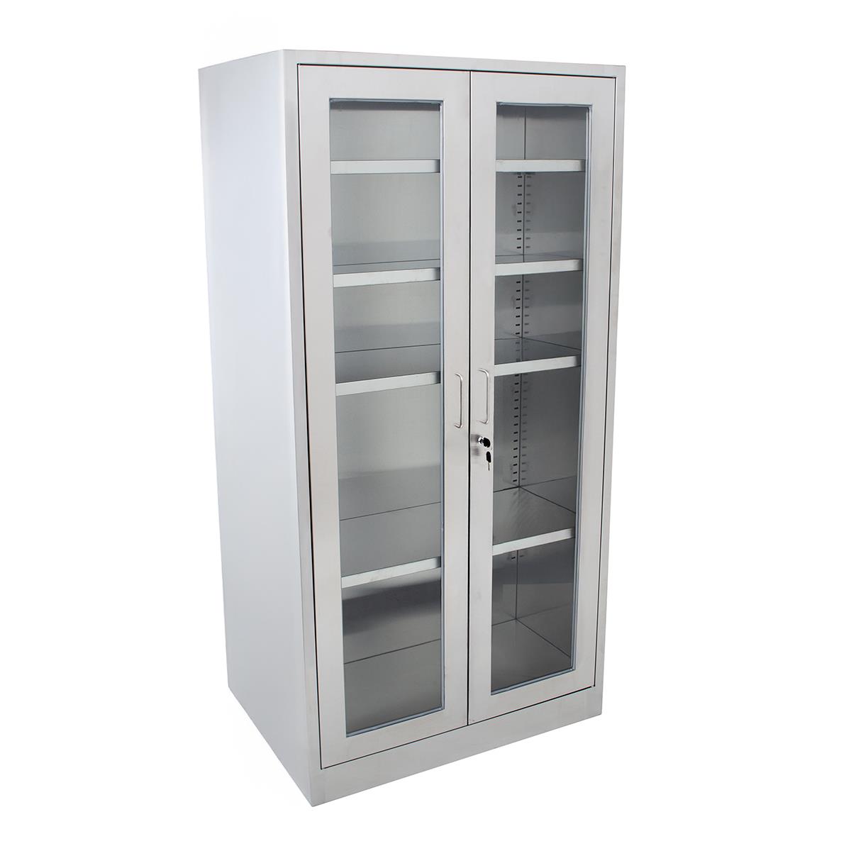 Edelstahl Hochschrank mit Glastüren, 90 x 180 cm