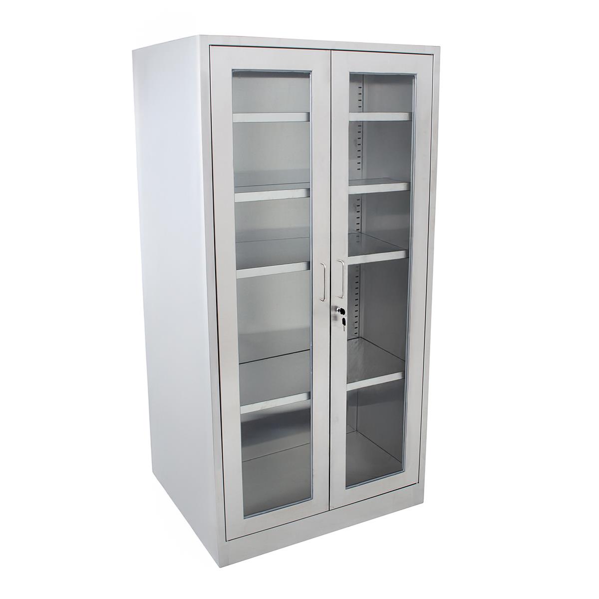 Edelstahl Hochschrank mit Glastüren 90 x 180 - Edelstahl AISI 304 - 4 Böden - 2-türig - abschließbar, Edelstahlschrank