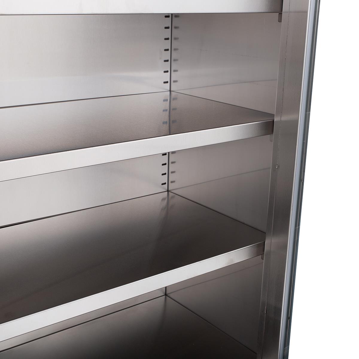 Edelstahlschrank mit Glastüren, Schubladen + Unterschrank, 90 x 180 cm