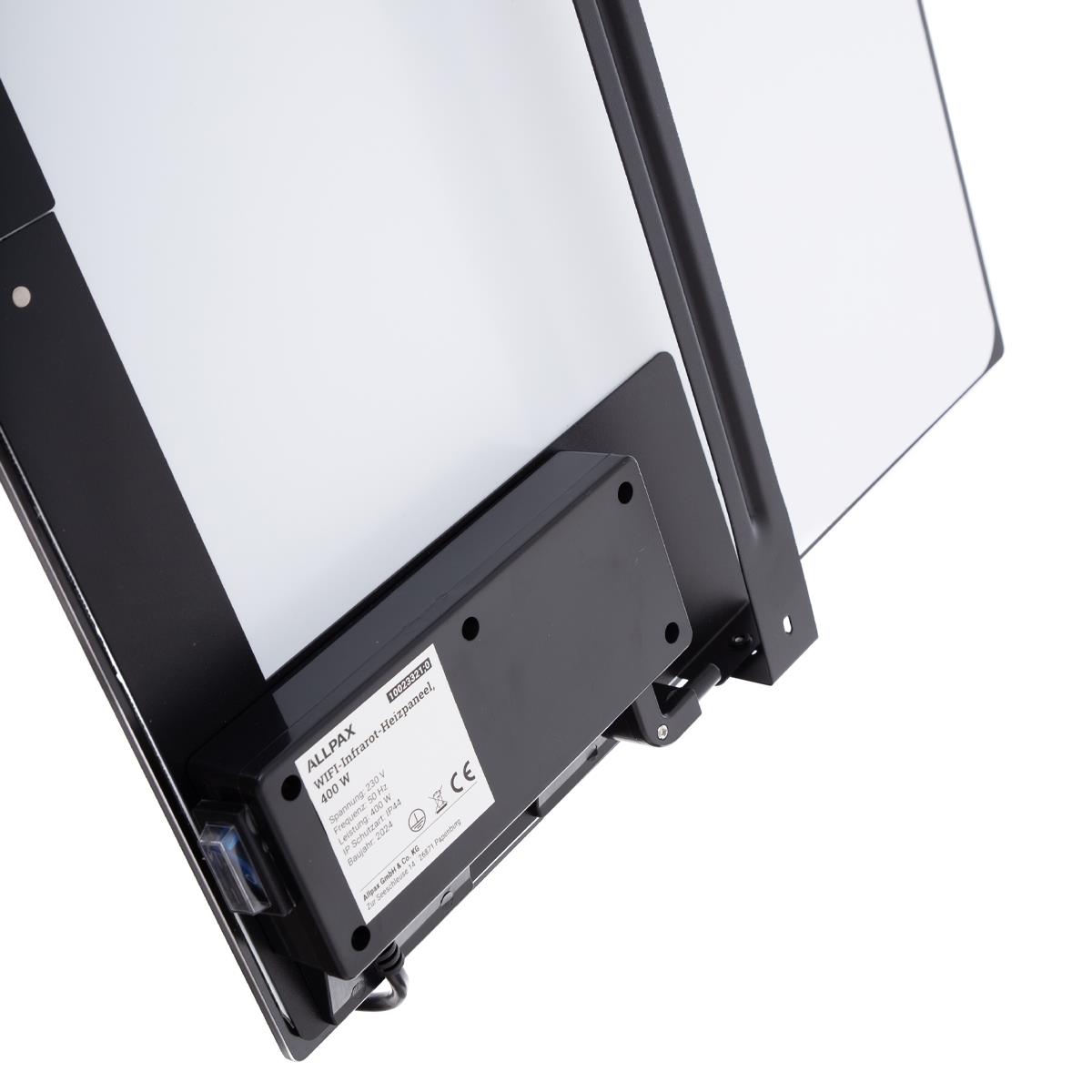 Großansicht der Bildergalerie schwarze WIFI Infrarotheizung mit Handtuchhalter 800W