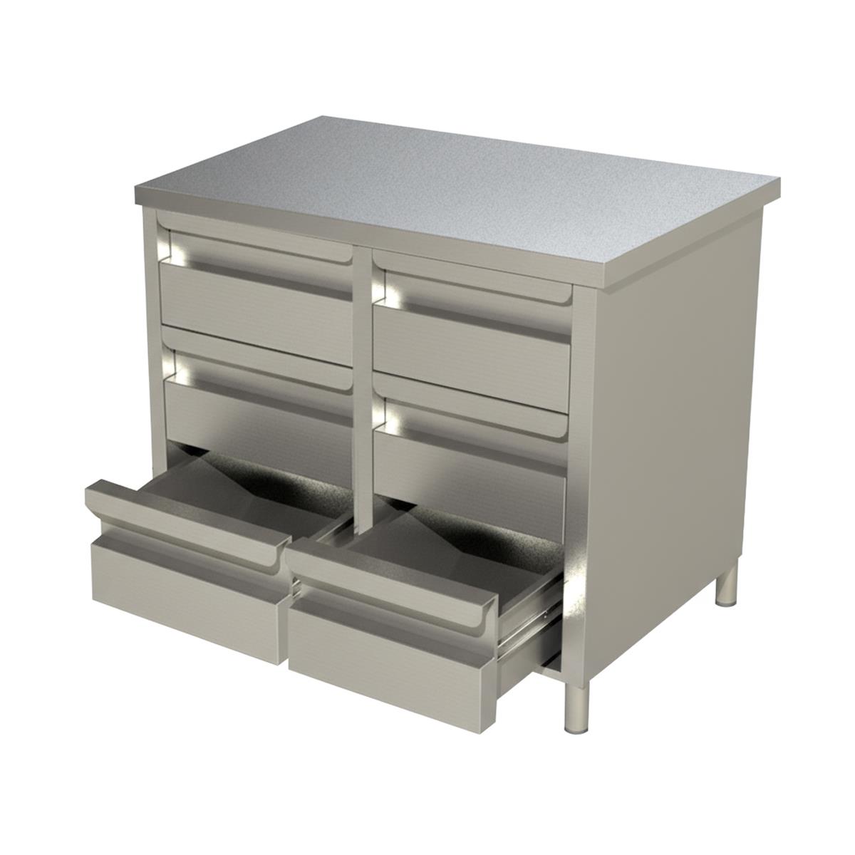 Schubladenschrank Edelstahl 0,6 m ohne Aufkantung, höhenverstellbar, Made in Germany