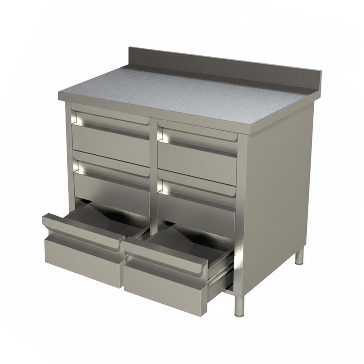Schubladenschrank Edelstahl 0,6 m mit Aufkantung, höhenverstellbar, Made in Germany