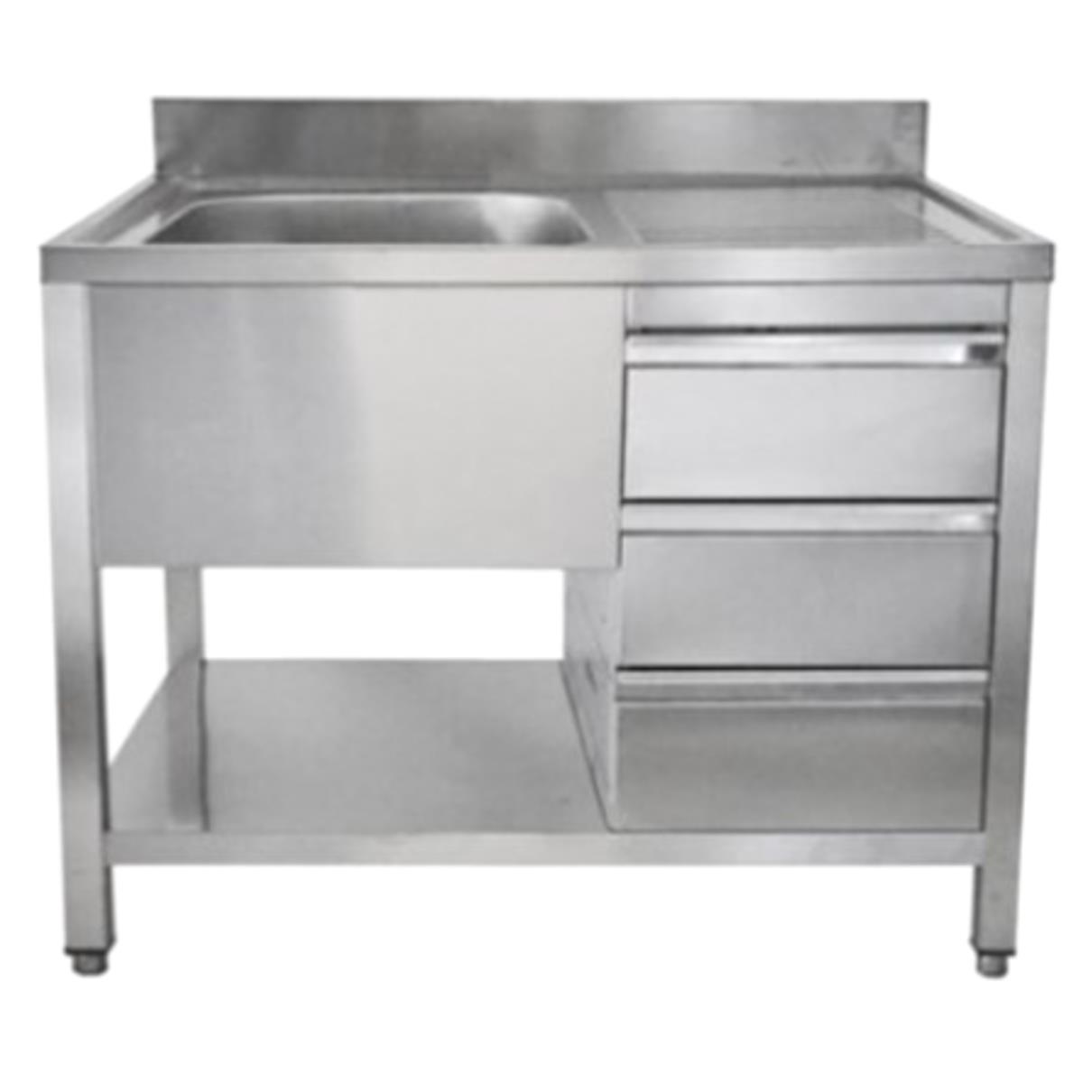 Spültisch Edelstahl 1400x600x850 mm mit Becken & Schublade rechts/links