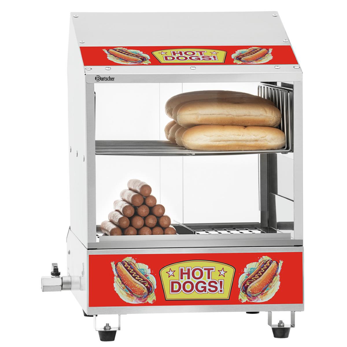 Hot Dog Dämpfer Edelstahl – für 100 Würstchen & 15 Brötchen, 25–100 °C, Glasfront