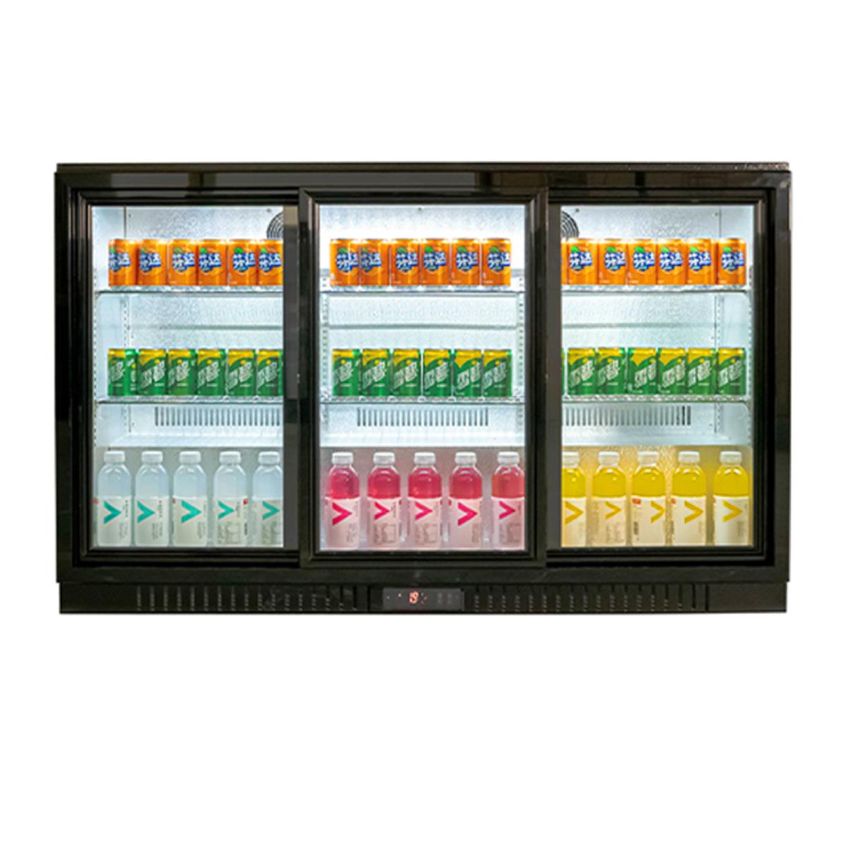 Bar Display Cooler, drei Schiebetüren, schwarz