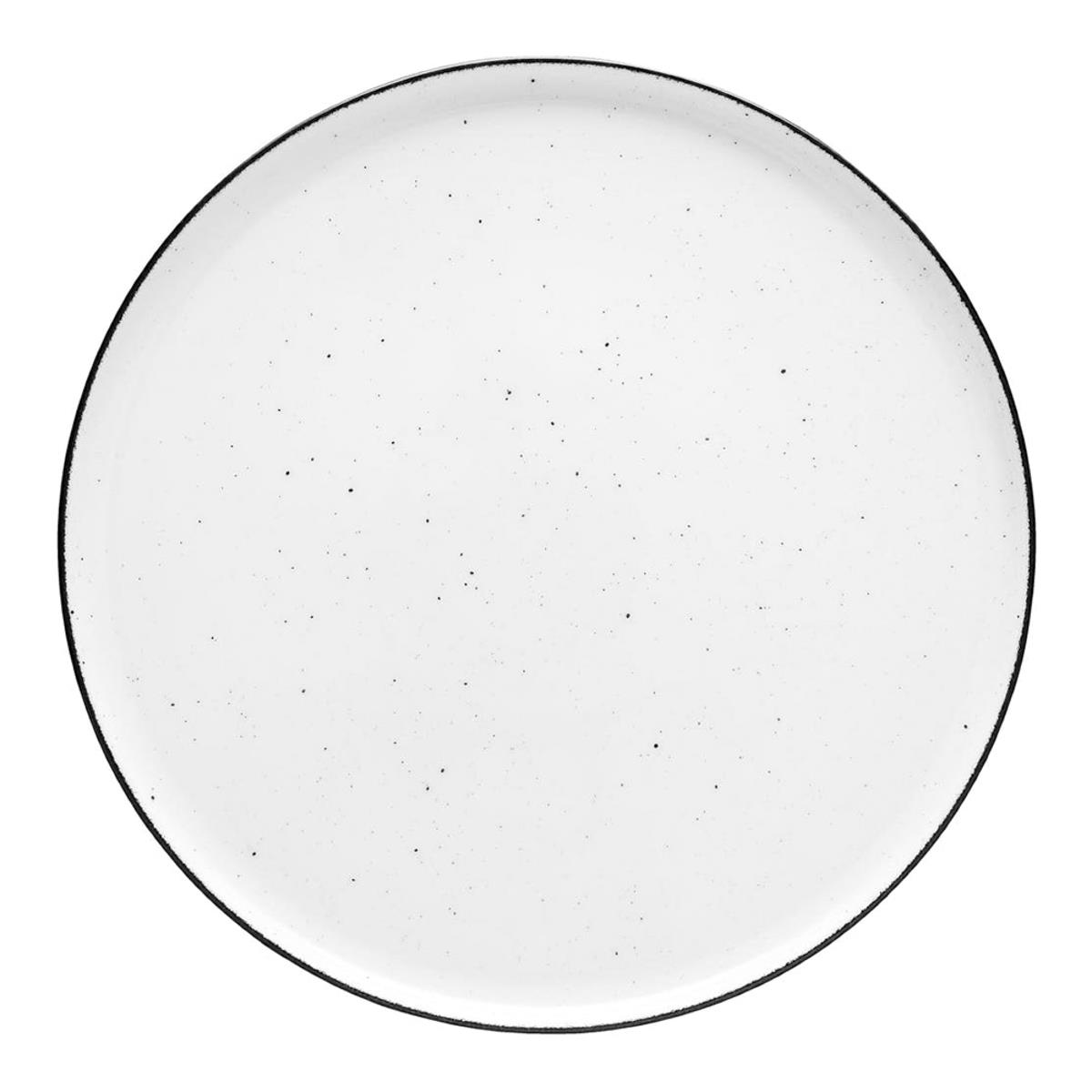Teller flach Serie Ankara, 6 Stück, Porzellan, weiß mit schwarz gesprenkeltem Rand, 200 mm, 260 mm