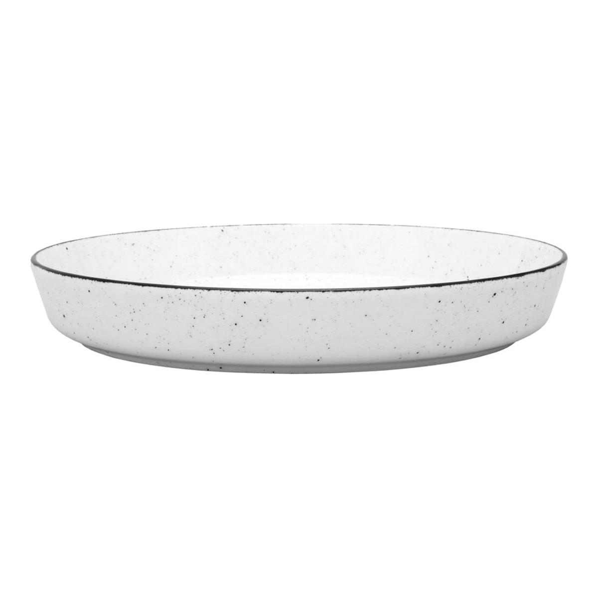 Teller tief Serie Ankara, 6 Stück, Porzellan, weiß mit schwarz gesprenkeltem Rand, 220 mm, 265 mm