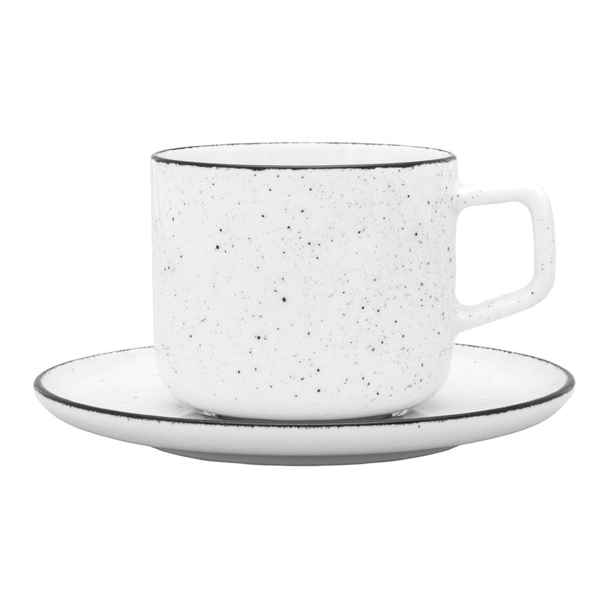 Obertasse Serie Ankara, weiß mit schwarz gesprenkeltem Rand, Ø 85 mm, Porzellan, 6 Stück