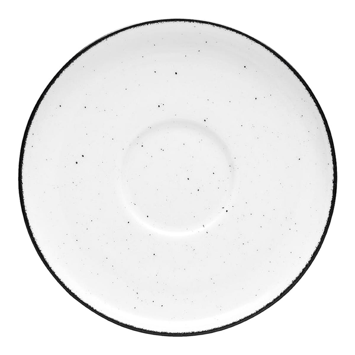 Untertasse Serie Ankara, weiß mit schwarz gesprenkeltem Rand, Ø 150 mm, Porzellan, 6 Stück