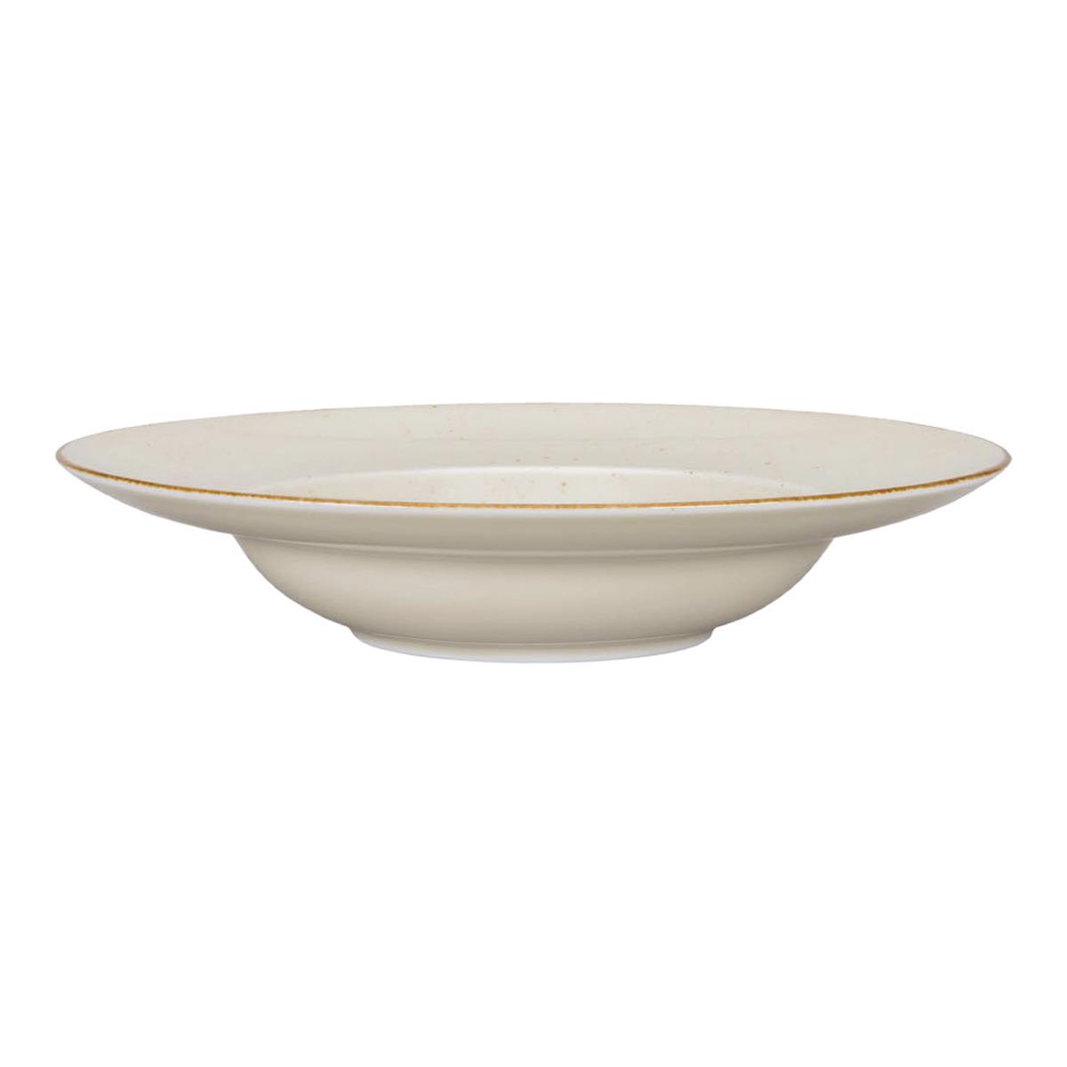 6 x Pastateller Serie Kaszub – Ø 240/260 mm, Porzellan creme-braun gesprenkelt, spülmaschinenfest