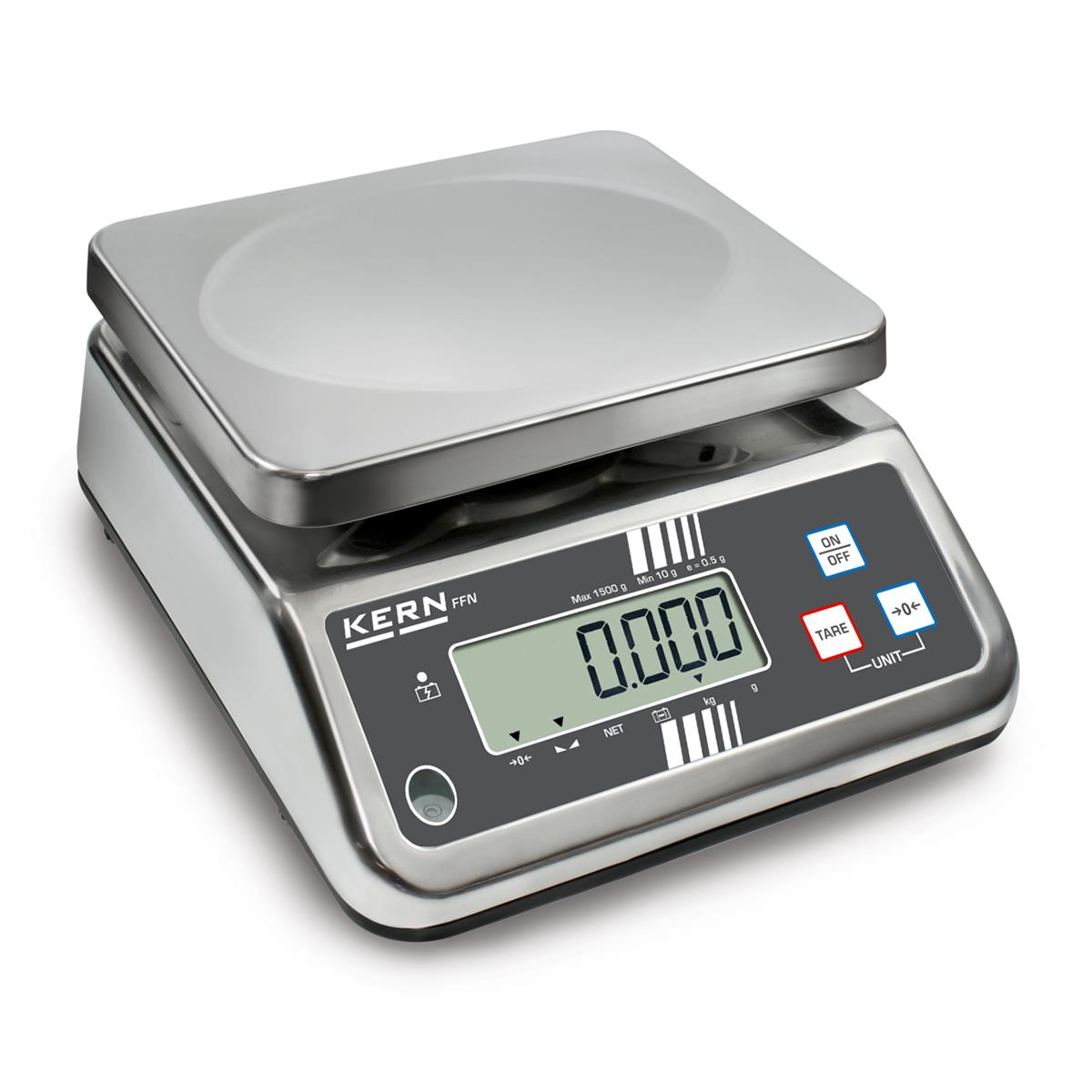 Tischwaage FFN Edelstahl IP65 Akku 1,5 bis 25 kg Kontrollwaage