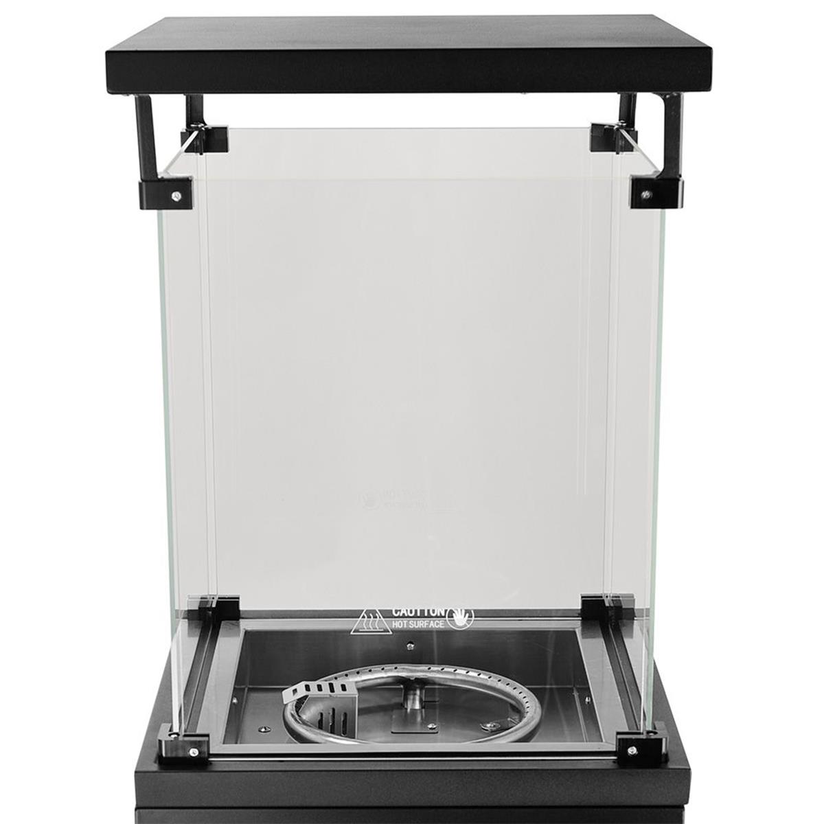 Gas-Terrassenfeuer quadratisch schwarz, 10,5 kW, mit Glas