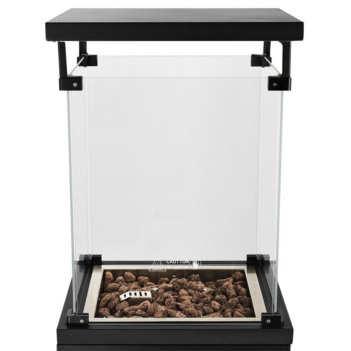 Gas-Terrassenfeuer quadratisch schwarz, 10,5 kW, mit Glas
