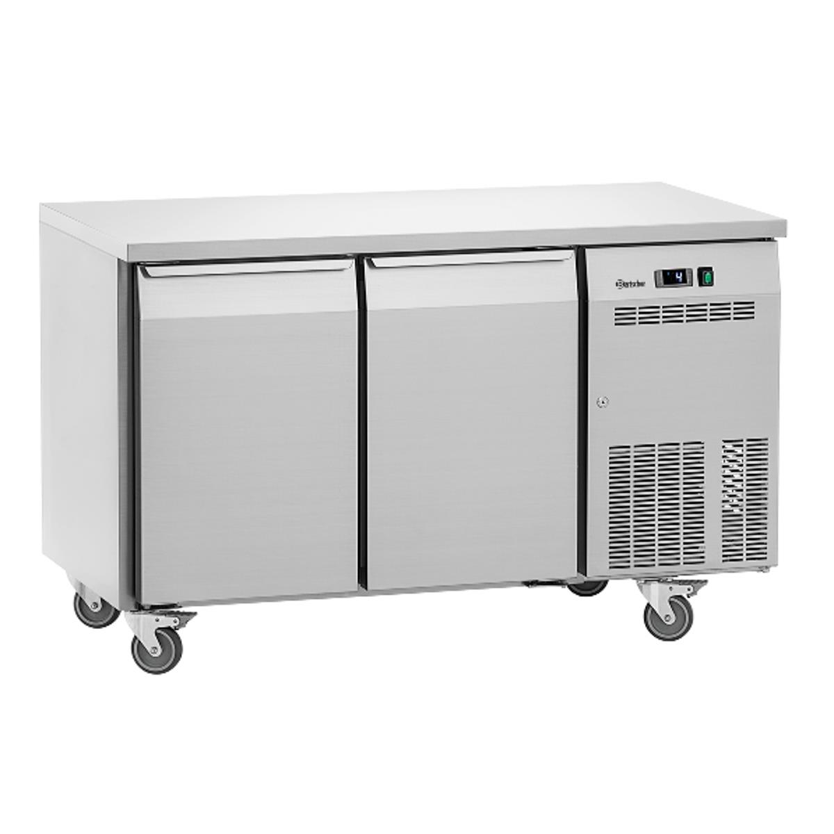 Kühltisch Easy T2, 2 Türen, 1350x700x850 mm, Umluftkühlung, Edelstahl, 0 bis 8 °C