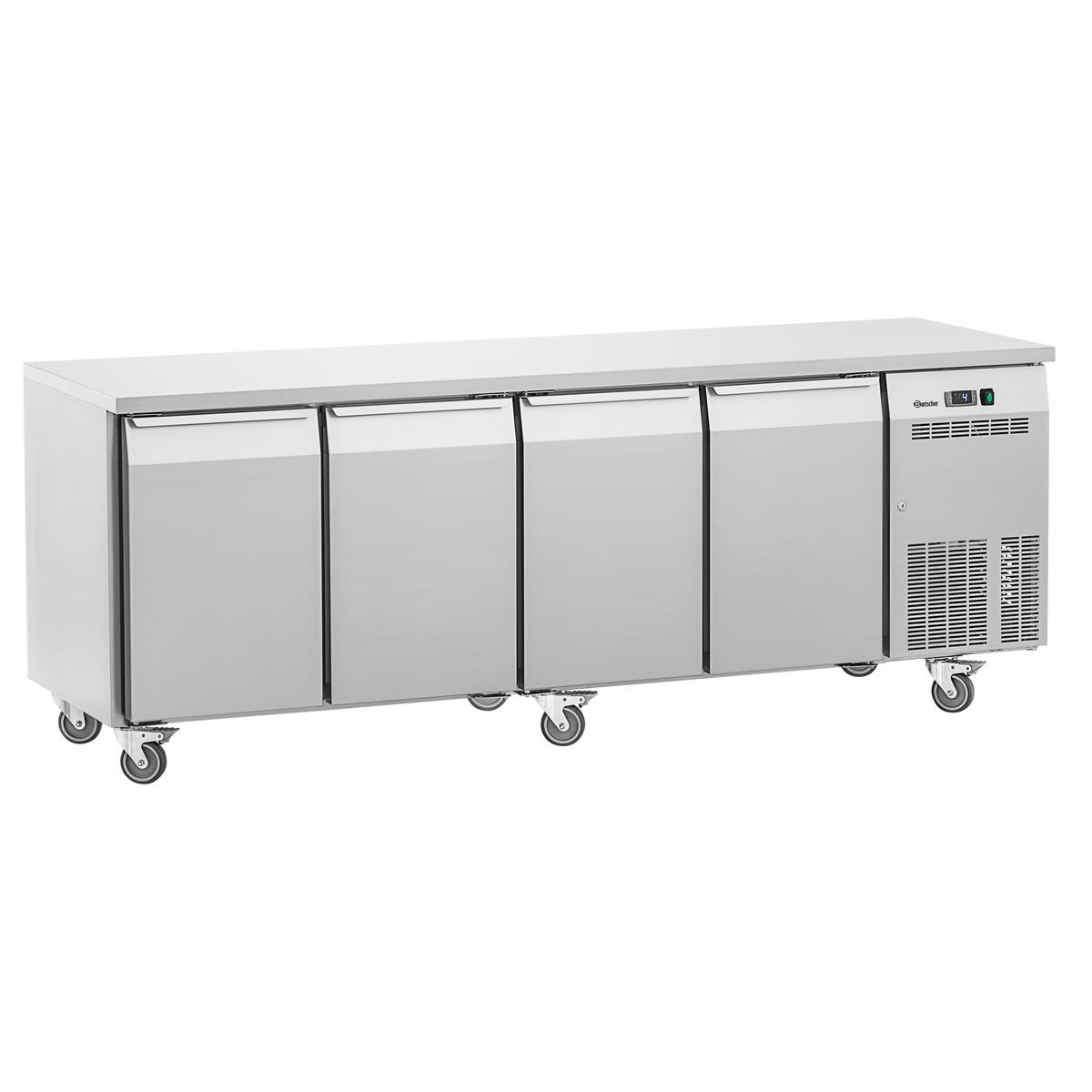 Kühltisch Easy T4, 4 Türen, 2250x700x850 mm, Edelstahl Kühltisch, Umluftkühlung, 0-8 °C