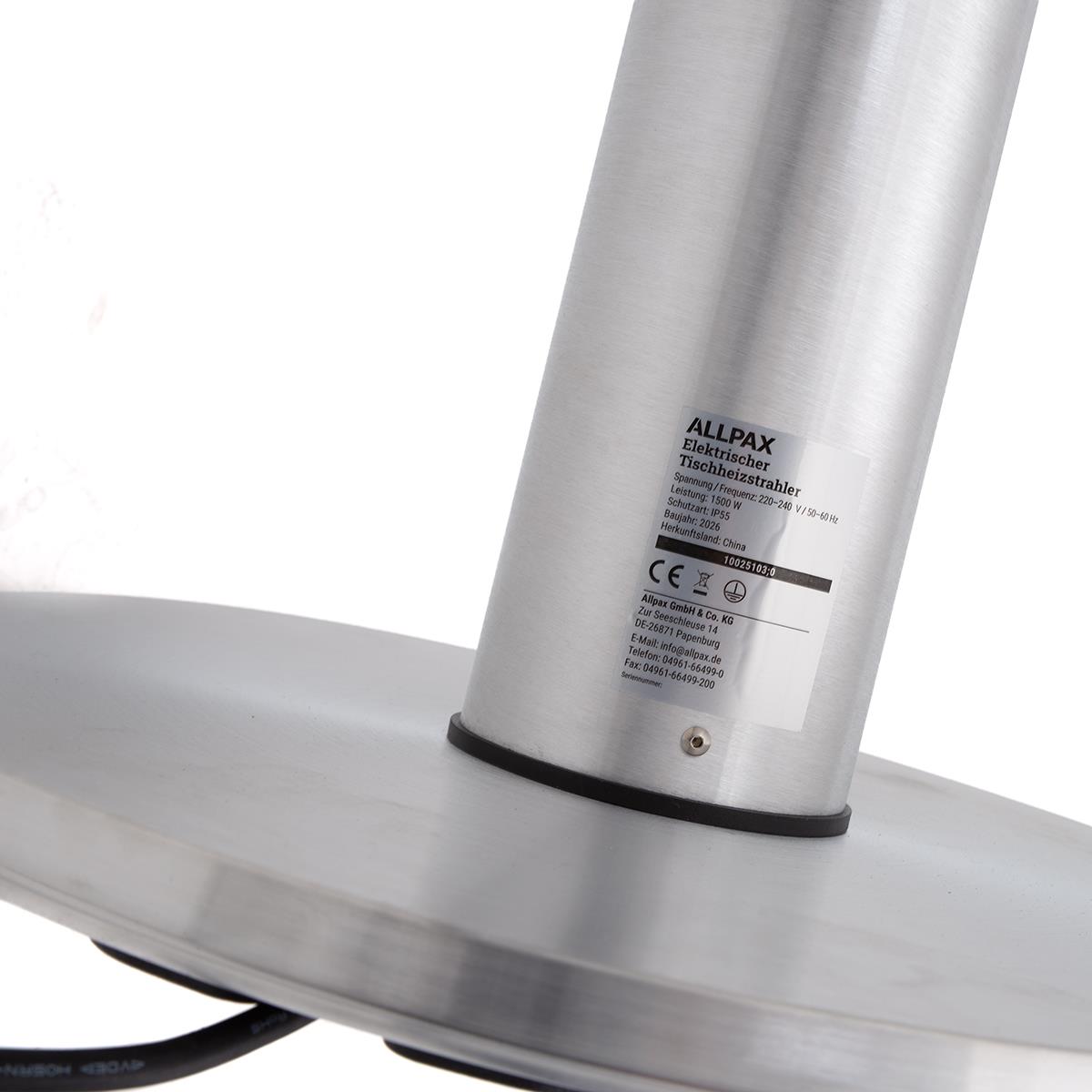 Elektrischer Tischheizstrahler Ø 600 mm – 1500 W Edelstahl