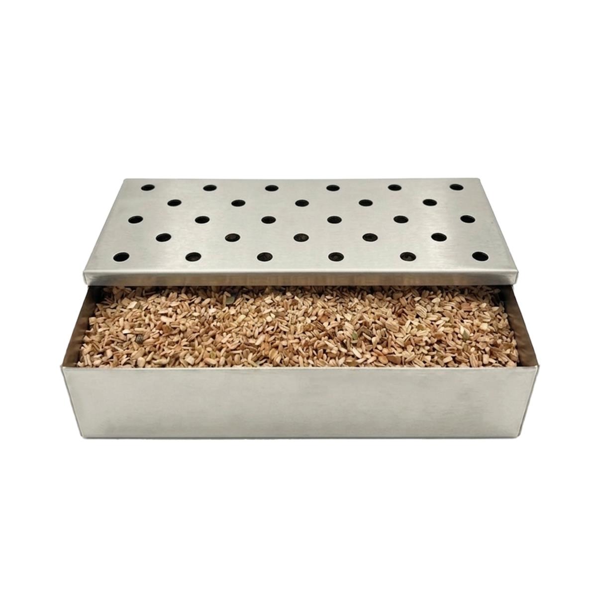 Räucherbox, gelocht, befüllt mit Räucherspäne