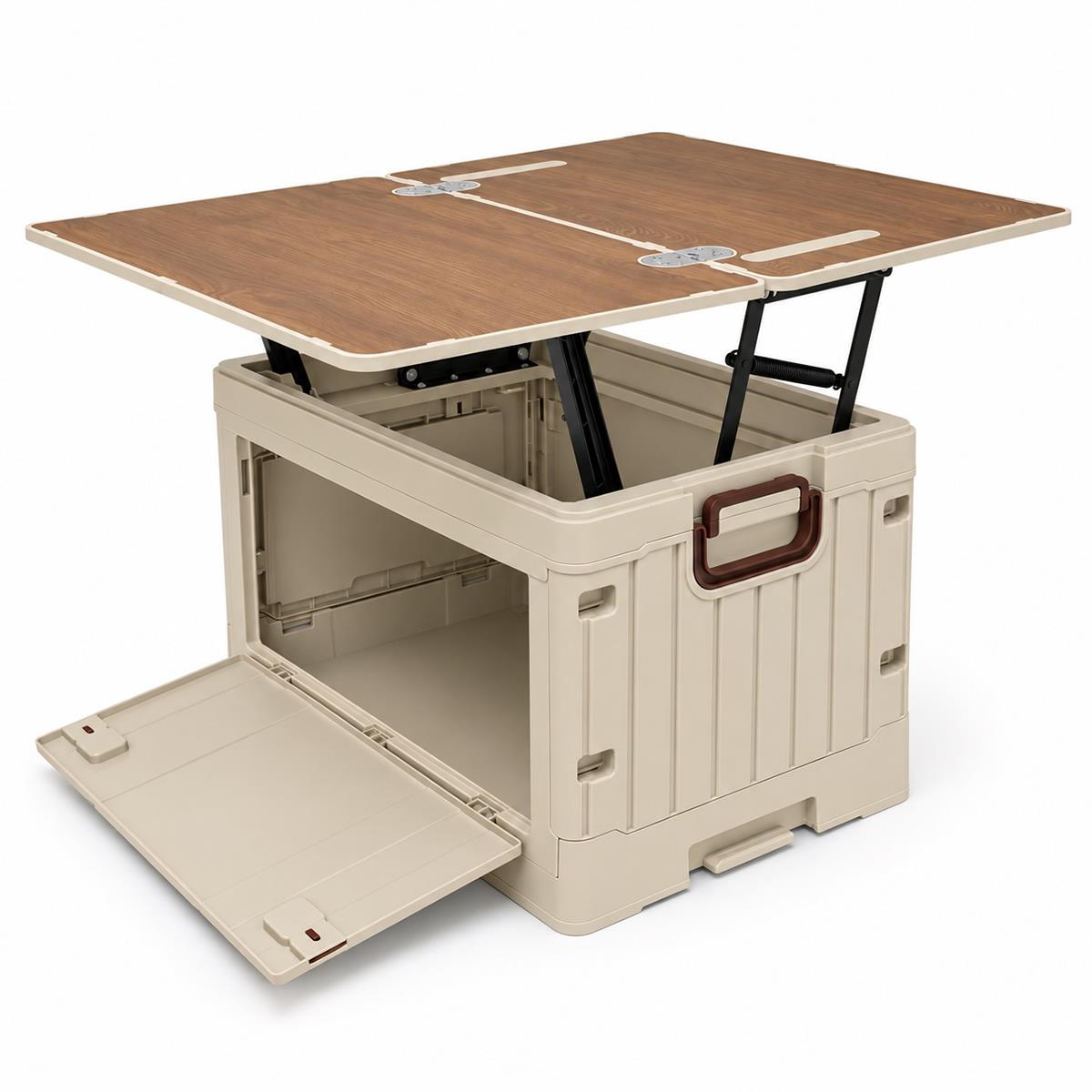 Campingbox faltbar ausziehbarer Klapptisch, beige – 45 l