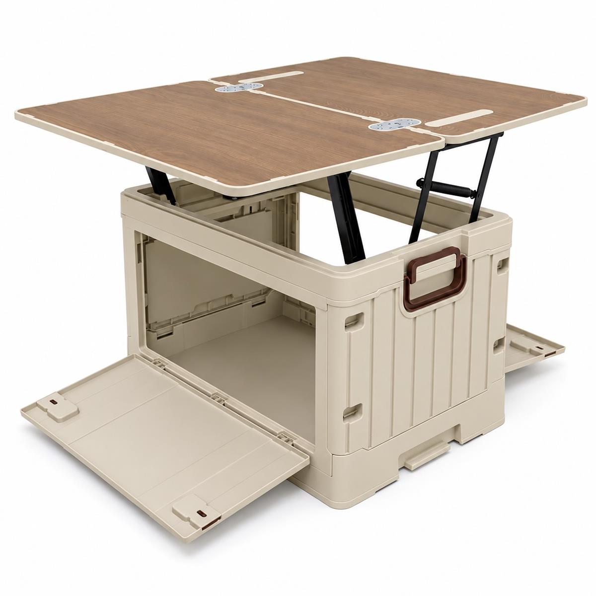 Campingbox faltbar ausziehbarer Klapptisch, beige – 45 l