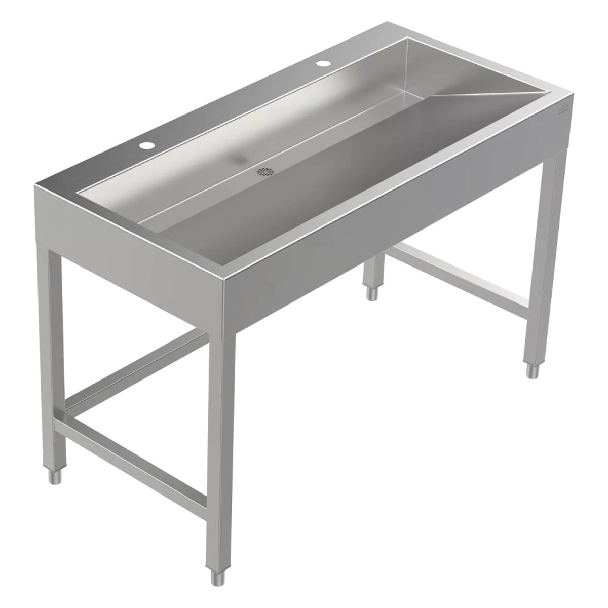 Bodenstehende Waschrinne Edelstahl 1200 mm – 2 Waschplätze