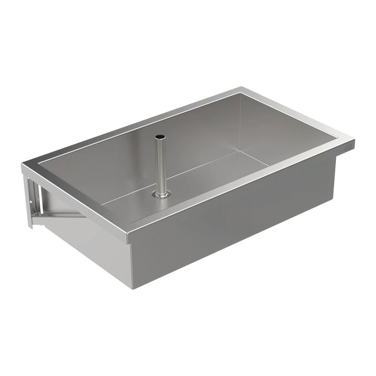 Edelstahl-Arbeits-Mehrzweckbecken 1000x250x600 mm, Wandmontage, Standrohrventil 1 1/2", 2 Wandkonsolen