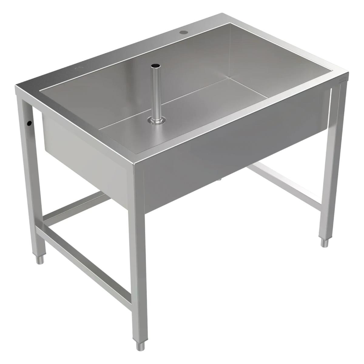 Arbeits- und Mehrzweckbecken Edelstahl 1000x250x700 mm, Hahnbank, Untergestell, Standrohrventil 1 1/2"