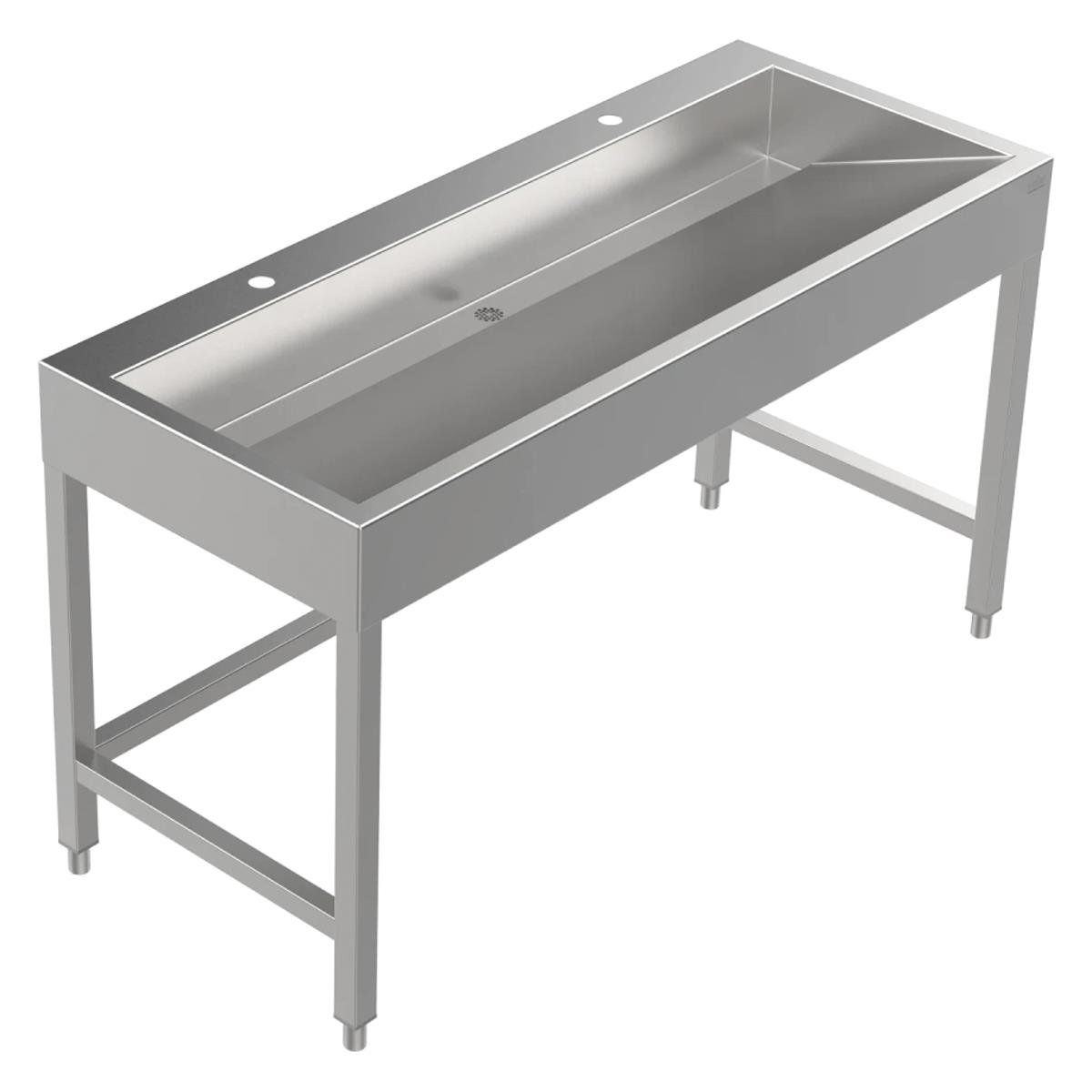 Bodenstehende Waschrinne Edelstahl 1400 mm – 2 Waschplätze