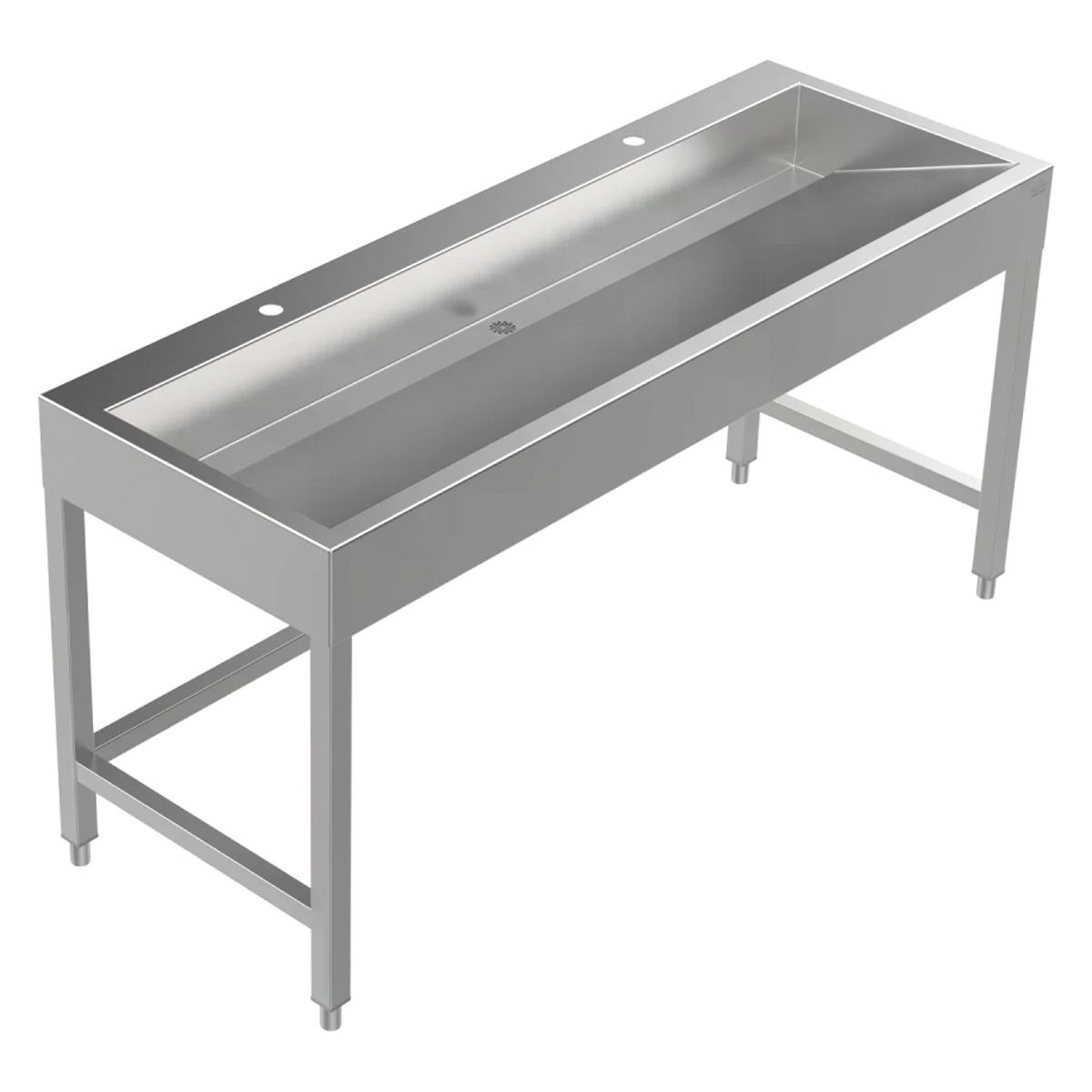 Bodenstehende Waschrinne Edelstahl 1600 mm – 2 Waschplätze