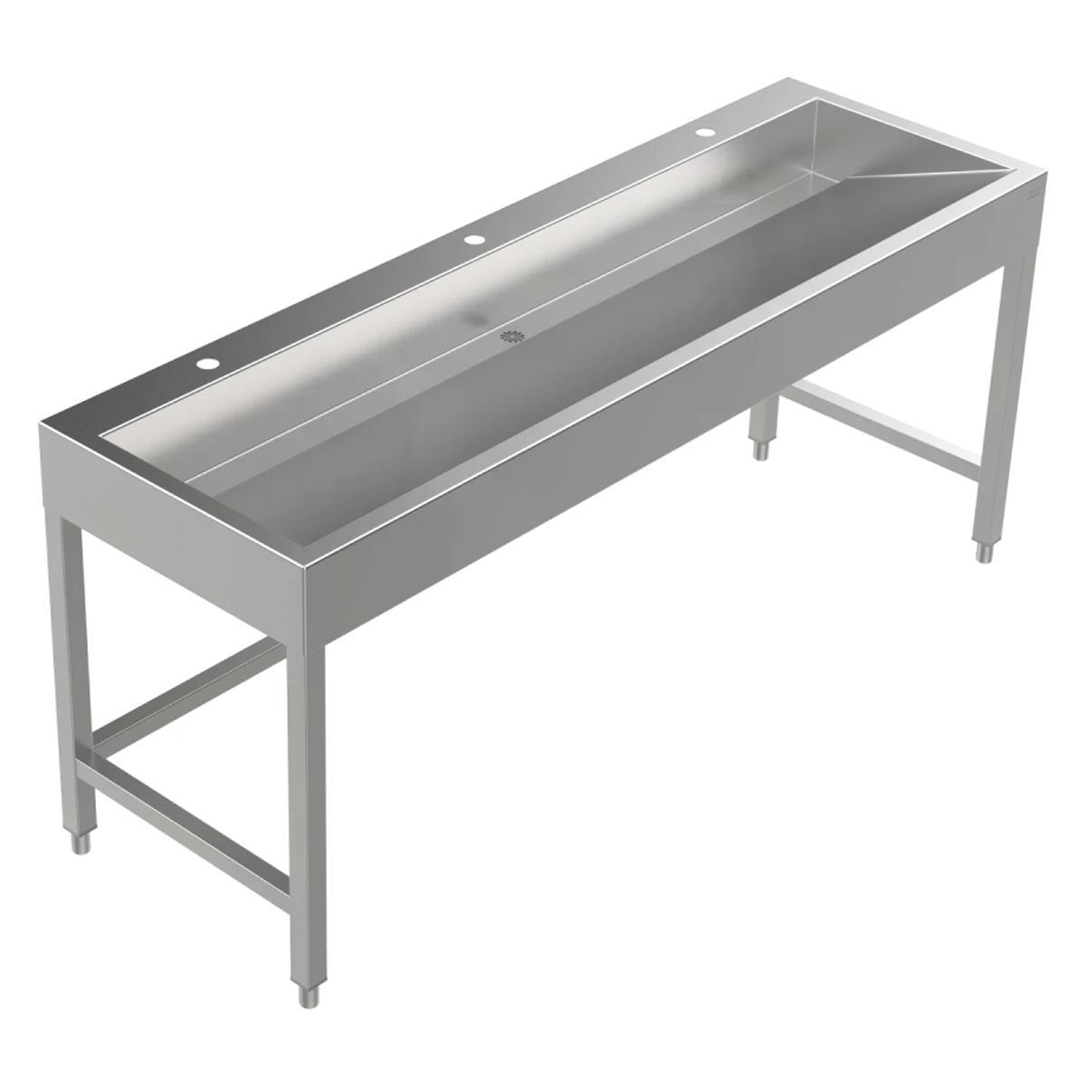 Bodenstehende Waschrinne Edelstahl 1800 mm – 3 Waschplätze