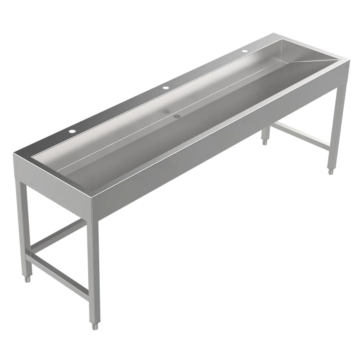 Bodenstehende Waschrinne Edelstahl 2100 mm – 3 Waschplätze