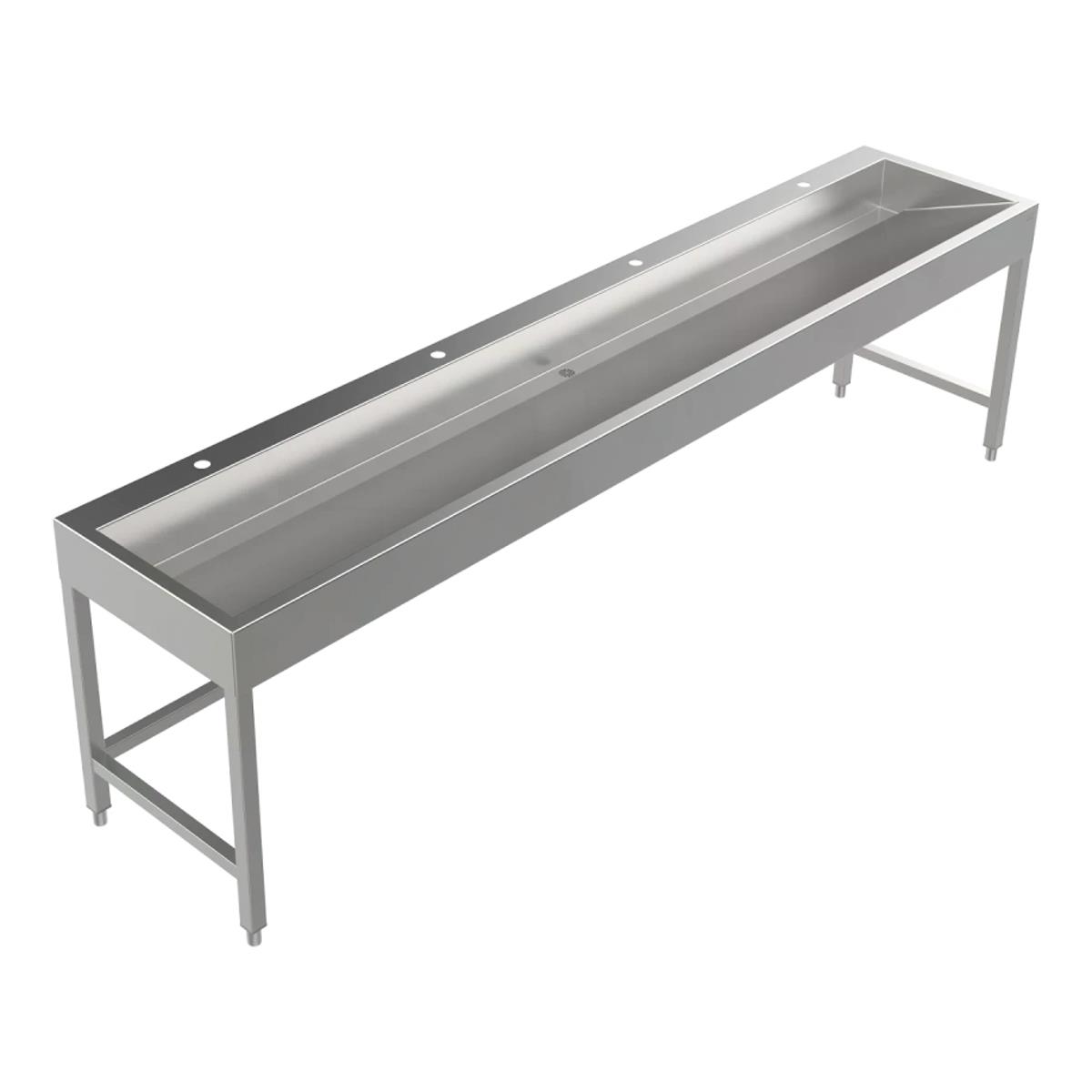 Bodenstehende Waschrinne Edelstahl 2800 mm – 4 Waschplätze