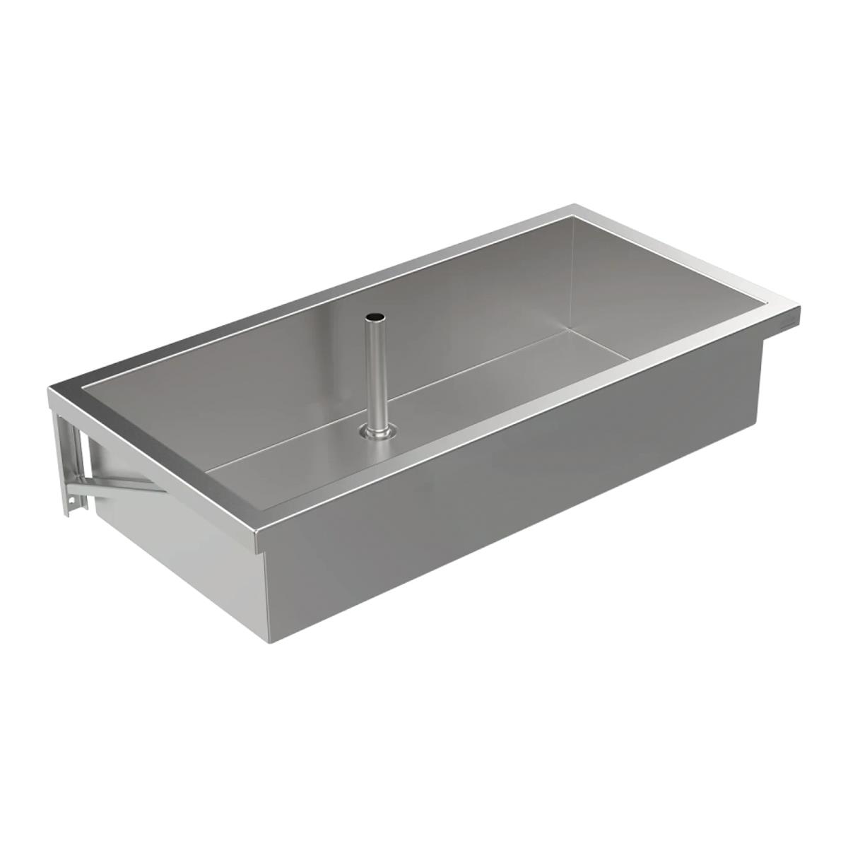 Edelstahl-Arbeits-Mehrzweckbecken 1200x250x600 mm, Wandmontage, Standrohrventil 1 1/2", 2 Wandkonsolen
