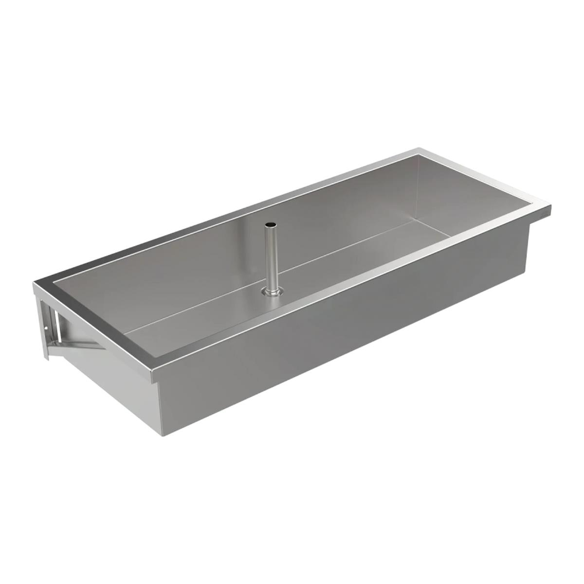 Edelstahl-Arbeits-Mehrzweckbecken 1500x250x600 mm, Wandmontage, Standrohrventil 1 1/2", 2 Wandkonsolen