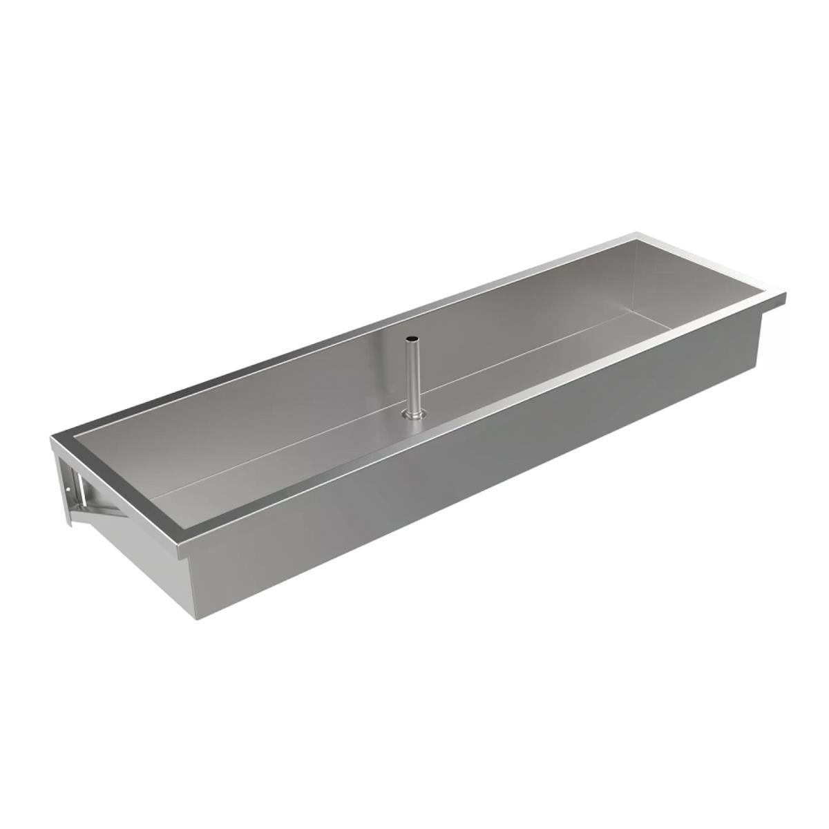 Edelstahl-Arbeits-Mehrzweckbecken 2000x250x600 mm, Wandmontage, Standrohrventil 1 1/2", 2 Wandkonsolen